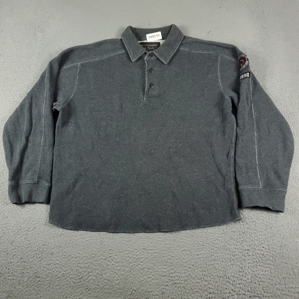 Abercrombie Fitch Sweater Mens Medium Gray Collared Pullover Sweatshirt *